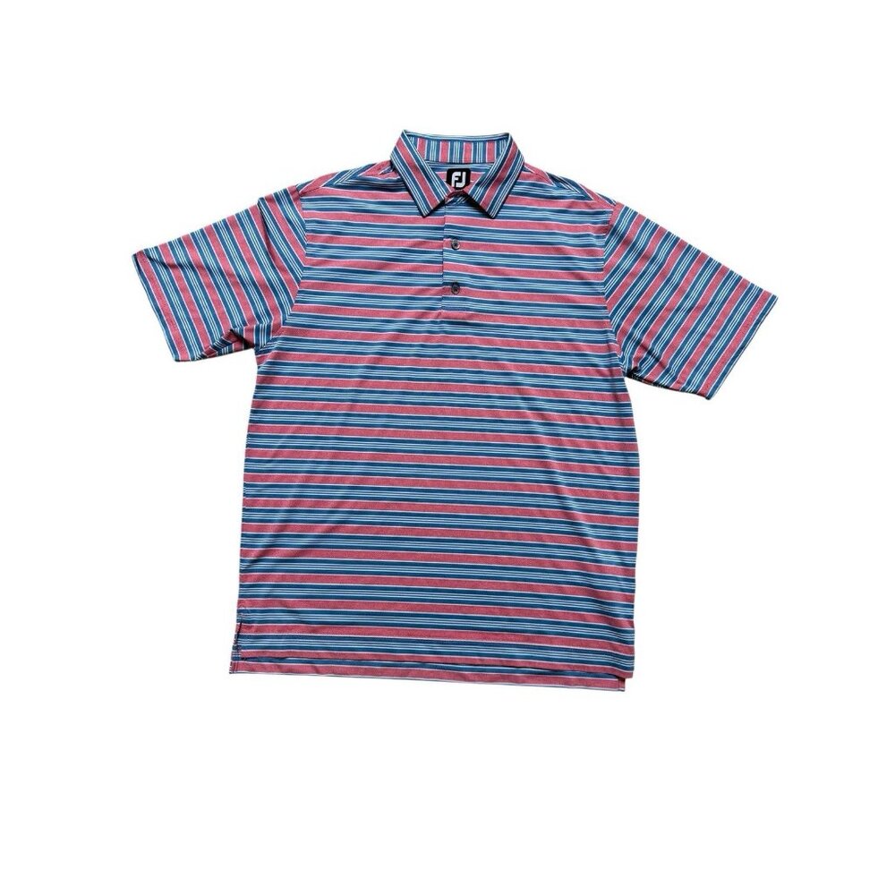 FootJoy Polo Shirt Large Striped Blue Pink Performance Stretch Golf
